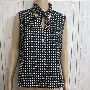 Carlisle 100% Silk Sleeveless Blouse Ties at Neck Navy blue